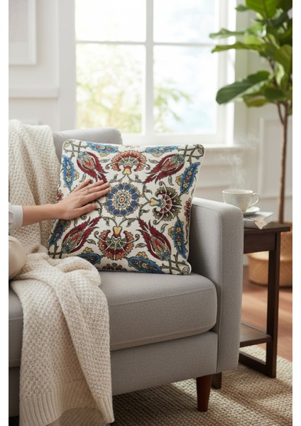 Jakarlı Dokuma Goblen Kırlent Kılıfı – 45X45 cm Biyeli ve Çift Taraflı Dekoratif Yastık fiyatları