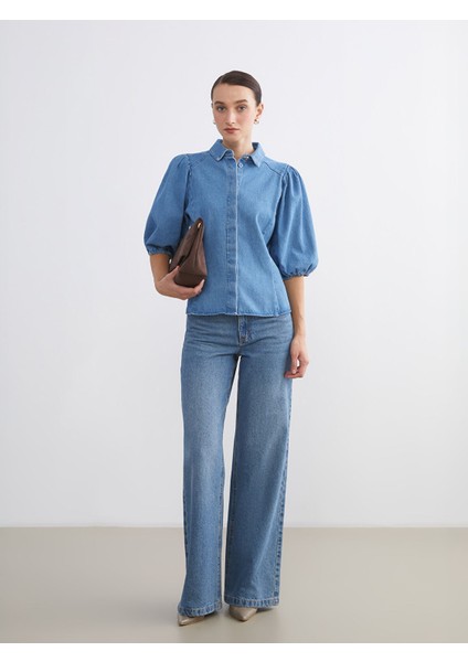 Yeni Sezon Balon Kollu Kadın Jean Gömlek fiyatları