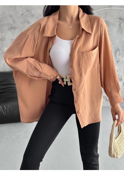 Yzlal Modal Oversize Cepli Gömlek Vizon (Beden: Standart)