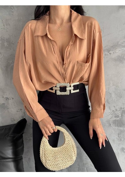 Yzlal Modal Oversize Cepli Gömlek Vizon (Beden: Standart) fırsatları