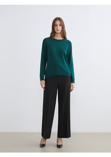 Yeni Sezon Bisiklet Yaka Taşlı Kadın Triko Kazak fiyatları