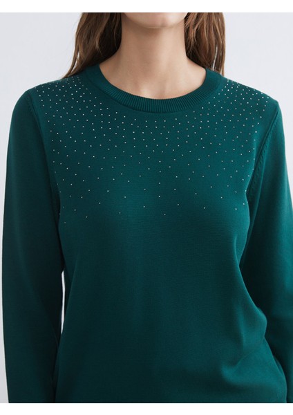 Yeni Sezon Bisiklet Yaka Taşlı Kadın Triko Kazak modelleri