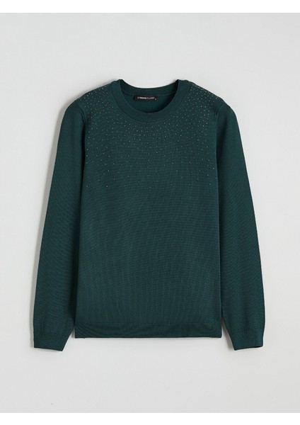 Yeni Sezon Bisiklet Yaka Taşlı Kadın Triko Kazak indirimleri