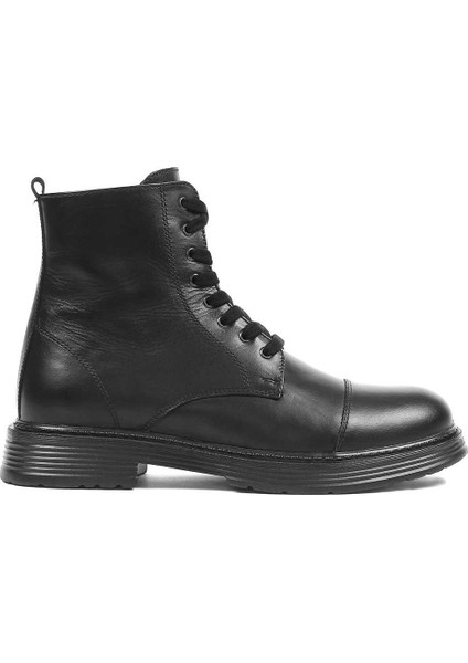 Erkek Siyah Bağcıklı Fermuarlı Deri Bot