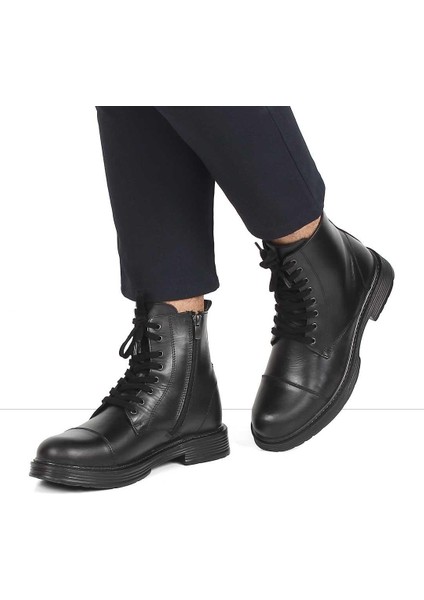 Erkek Siyah Bağcıklı Fermuarlı Deri Bot fiyatları