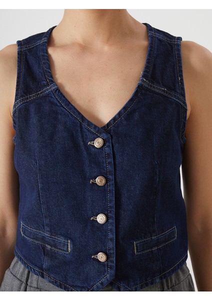 Yeni Sezon V Yaka Kadın Jean Yelek modelleri