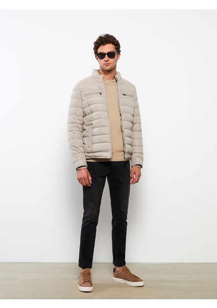 Yeni Sezon Standart Kalıp Dik Yaka Süet Erkek Şişme Mont