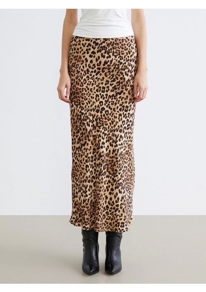 Yeni Sezon Beli Lastikli Leopar Desenli A Kesim Saten Etek fiyatları