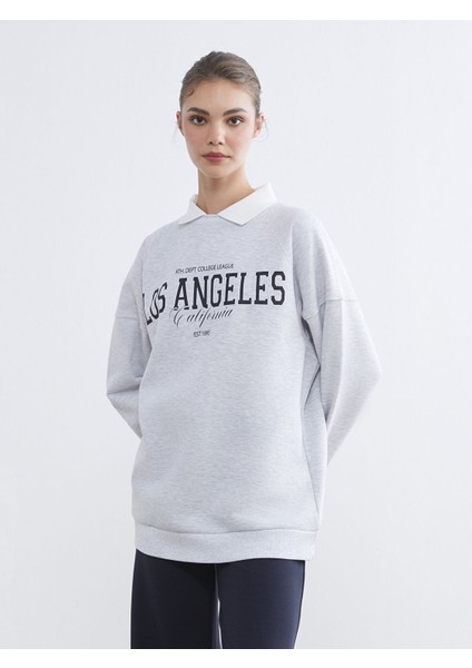 Yeni Sezon Los Angeles Baskılı Kadın Kalın Sweatshirt Tunik