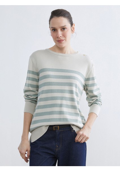 Yeni Sezon Bisiklet Yaka Çizgili Kadın Triko Kazak
