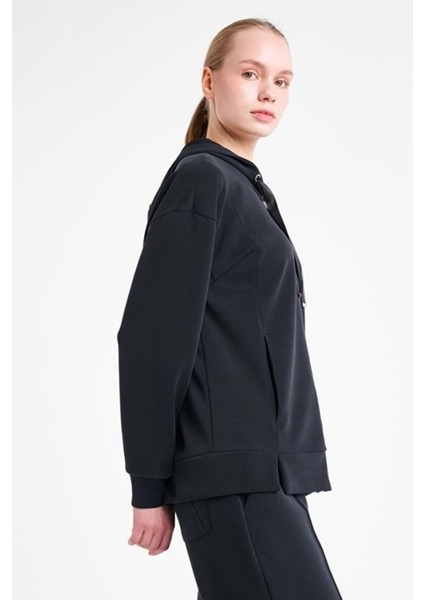 25N-2103 Kadın Fermuarlı Kapüşonlu Sweatshirt - Siyah modelleri