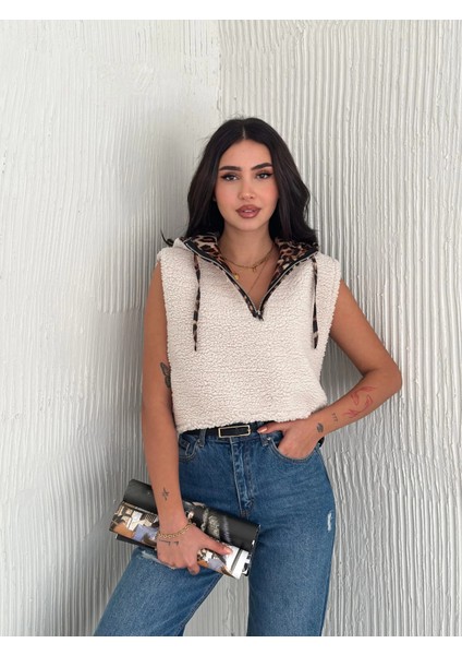 Yzlal Astarlı Kapşonlu Kuzu Yelek Beyaz T1243 (Beden: Xl) modelleri