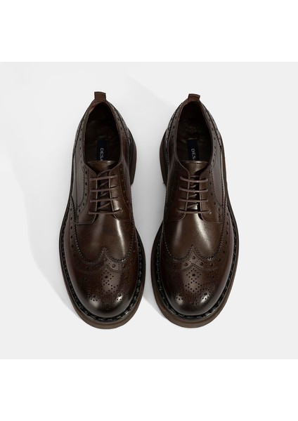Erkek Kahve Bağcıklı Deri Klasik Ayakkabı