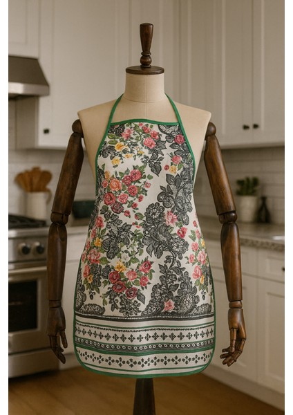 Dijital Baskılı Su Sıvı Geçirmez Leke Tutmaz Mutfak Önlüğü Çiçek Cenneti