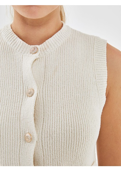 Yeni Sezon Bisiklet Yaka Dokulu Kadın Triko Yelek modelleri