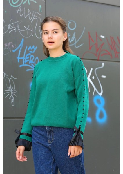 Yzlal Boncuklu Bile Detaylı Kazak Petrol Yeşili (Beden: Standart) fiyatları