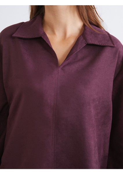 Yeni Sezon Gömlek Yaka Süet Görünümlü Bluz modelleri