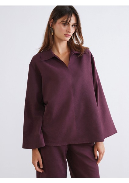 Yeni Sezon Gömlek Yaka Süet Görünümlü Bluz