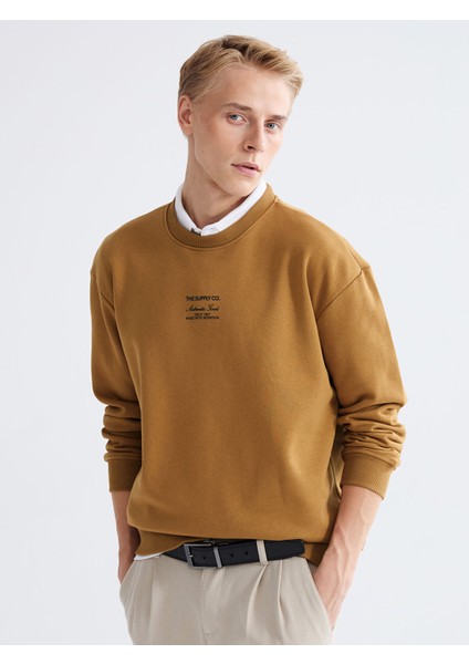 Yeni Sezon Bisiklet Yaka Baskılı Erkek Kalın Sweatshirt