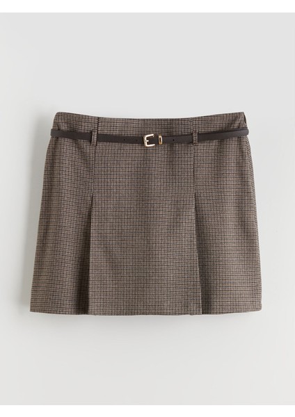 Yeni Sezon Beli Kemerli Ekose Pileli Mini Etek indirimleri