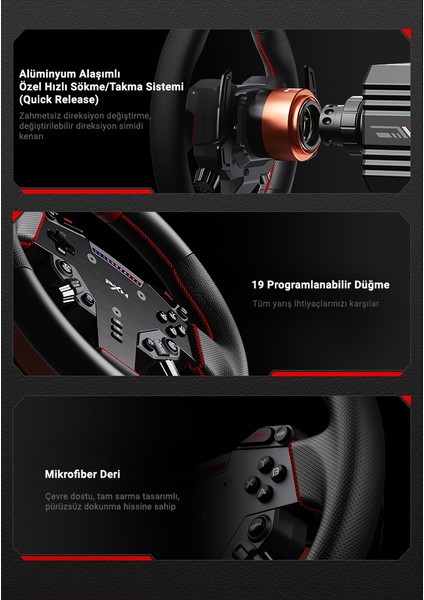 W As | Modüler Sim Yarış Direksiyonu (280MM) | Hall-Effect Manyetik Vites Kulakçıkları, Alüminyum Quick Release fiyatları