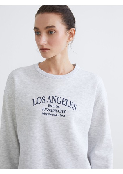 Yeni Sezon Los Angeles Baskılı Oversize Kadın Sweatshirt