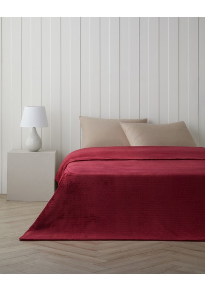 Shiny Lines Floşlu Supersoft Çift Kişilik Battaniye 200X220 cm Koyu Kırmızı