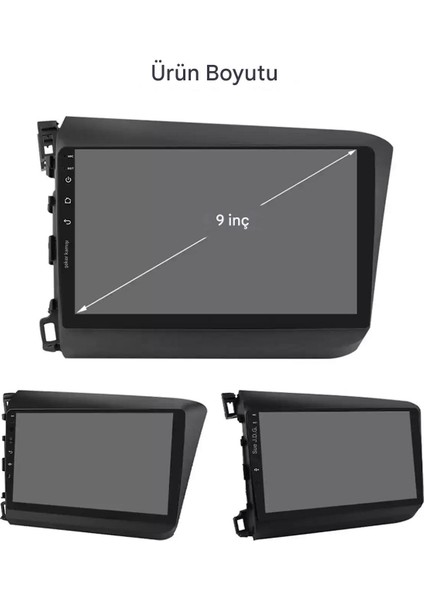Honda Civic Wifi Gps Carplay 9 Inç 4+32GB Kamera Multimedya Navigasyon Sistemi - 2012-2015 Model modelleri