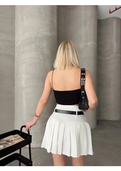 Yzlal Kemerli Piliseli Şort Etek Beyaz S25305 (Beden: S) fiyatları