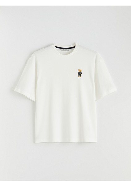 Yeni Sezon Bisiklet Yaka Ayı Teddy Baskılı Erkek Tişört