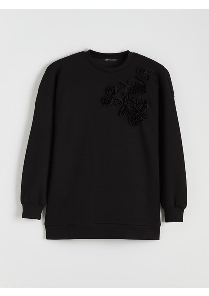 Yeni Sezon Bisiklet Yaka Çiçekli Kadın Sweatshirt Tunik indirimleri