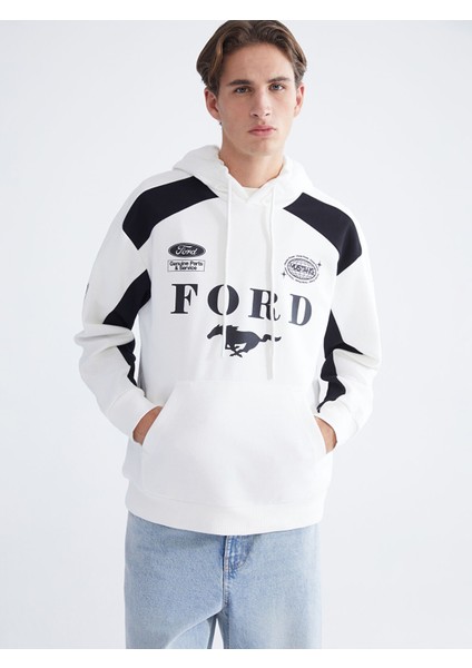 Yeni Sezon Ford Baskılı Kanguru Cepli Erkek Hoodie