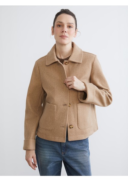 Yeni Sezon Gömlek Yaka Kadın Kaşe Kaban