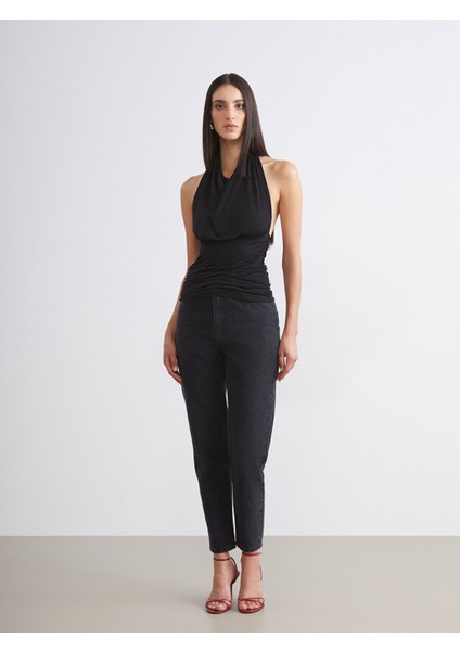 Yeni Sezon Dökümlü Halter Yaka Büzgülü Bluz fiyatları