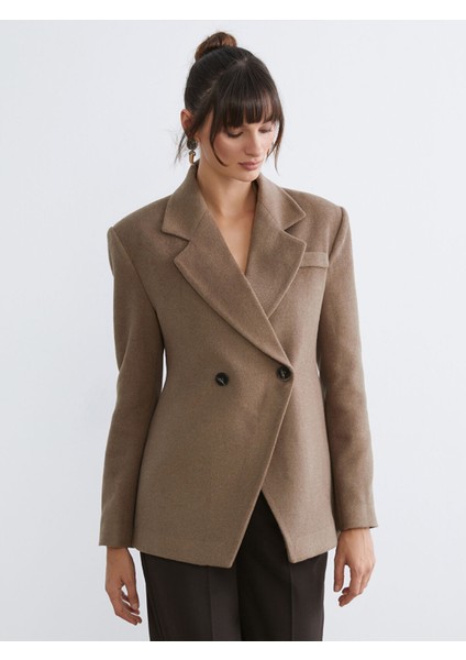 Yeni Sezon Kruvaze Yaka Kadın Kaşe Blazer Ceket