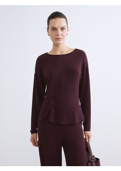 Yeni Sezon Bisiklet Yaka Büzgülü Payetli Bluz