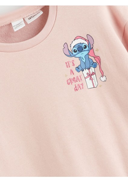 Yeni Sezon Bisiklet Yaka Lilo ve Stitch Baskılı Kız Çocuk Sweatshirt modelleri