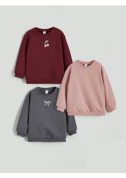 Yeni Sezon Fiyonk Baskılı Kız Bebek Sweatshirt 3'lü