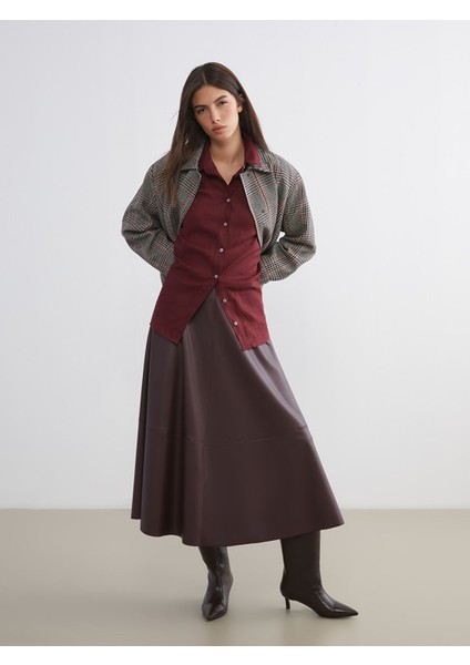 Yeni Sezon Beli Fermuarlı Deri Görünümlü A Kesim Etek