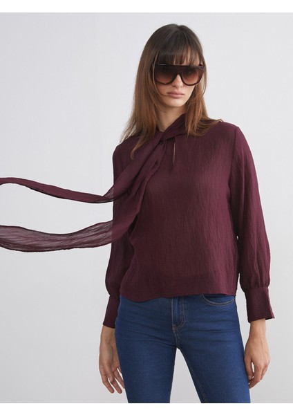 Yeni Sezon Bağlamalı Yaka Dokulu Şifon Bluz fiyatları