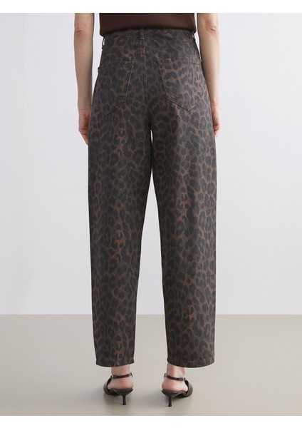 Yeni Sezon Baggy Fit Leopar Desenli Kadın Jean Pantolon fırsatları