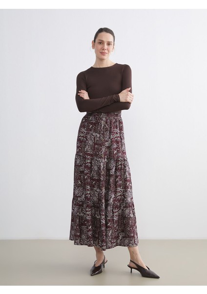 Yeni Sezon Beli Lastikli Desenli Kloş Etek