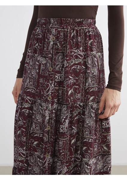 Yeni Sezon Beli Lastikli Desenli Kloş Etek modelleri