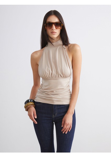 Yeni Sezon Halter Yaka Büzgülü Bluz