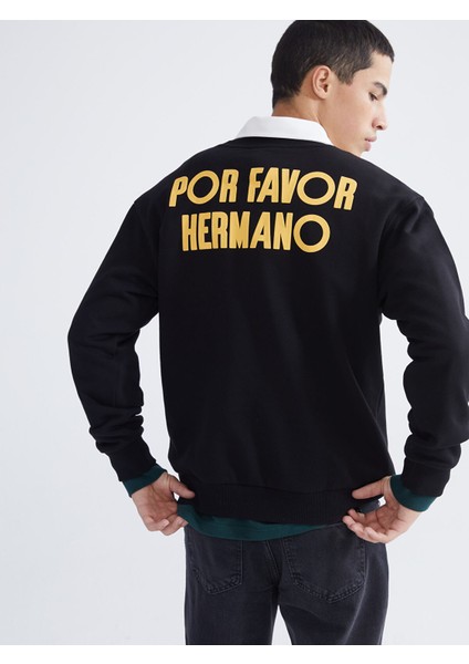 Yeni Sezon Bisiklet Yaka Baskılı Erkek Kalın Sweatshirt