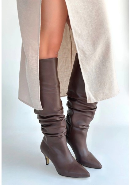Sptrns Zelya Kahverengi Cilt Topuklu Çizme (Numara: 38)