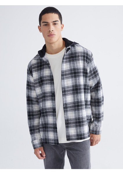 Yeni Sezon Kapüşonlu Regular Fit Uzun Kollu Ekose Erkek Gömlek Ceket
