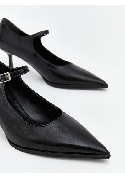 Yeni Sezon Deri Görünümlü Sivri Burun Kadın Topuklu Ayakkabı modelleri