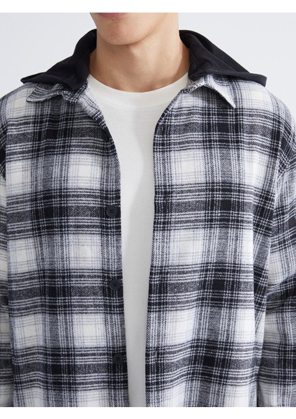 Yeni Sezon Kapüşonlu Regular Fit Uzun Kollu Ekose Erkek Gömlek Ceket modelleri