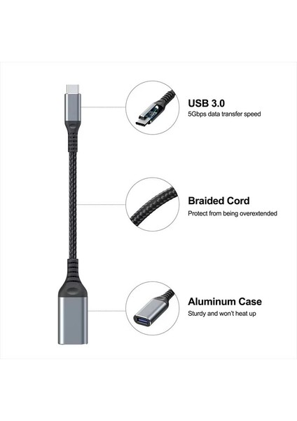 GA90 Type-C To USB 3.0 5gbps Hız Otg Adaptör Alüminyum Kasa Örgü Kablo I-Phone 15 ve Üstü fiyatları